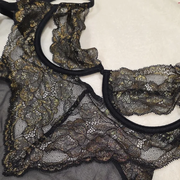La SENZA Black and Gold Lace Unlined Baby Doll S - Picture 9 of 9
